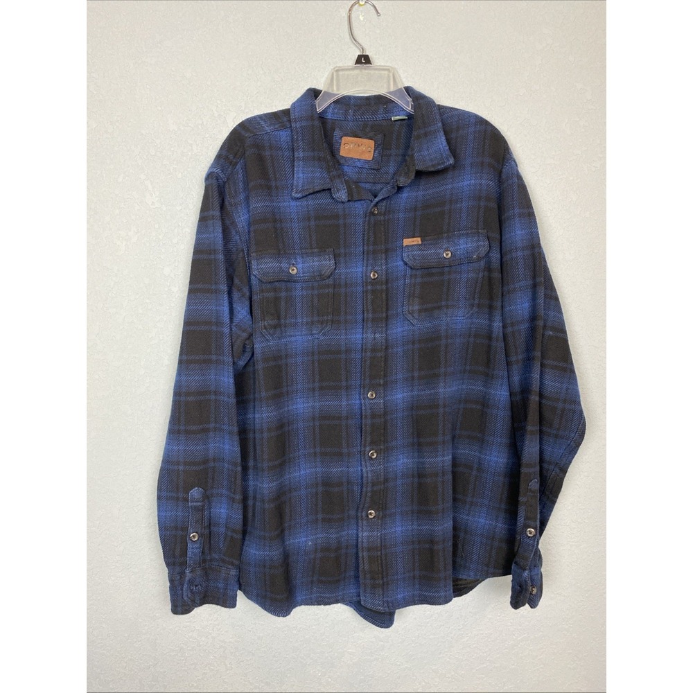 Orvis Shirt Mens XXL 2XL Blue Plaid Heavyweight Flannel Shacket‎ Pockets 1312517